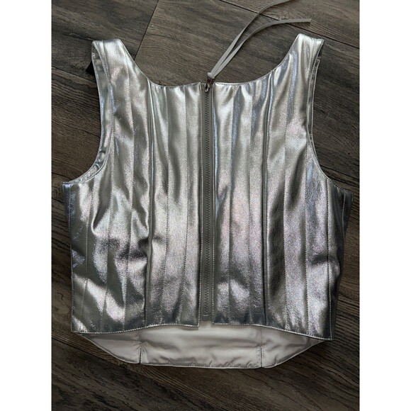 Steve Madden Women's Mallika Silver Corset Faux Leather Top Size M NWT Y2K Disco - Picture 8 of 9